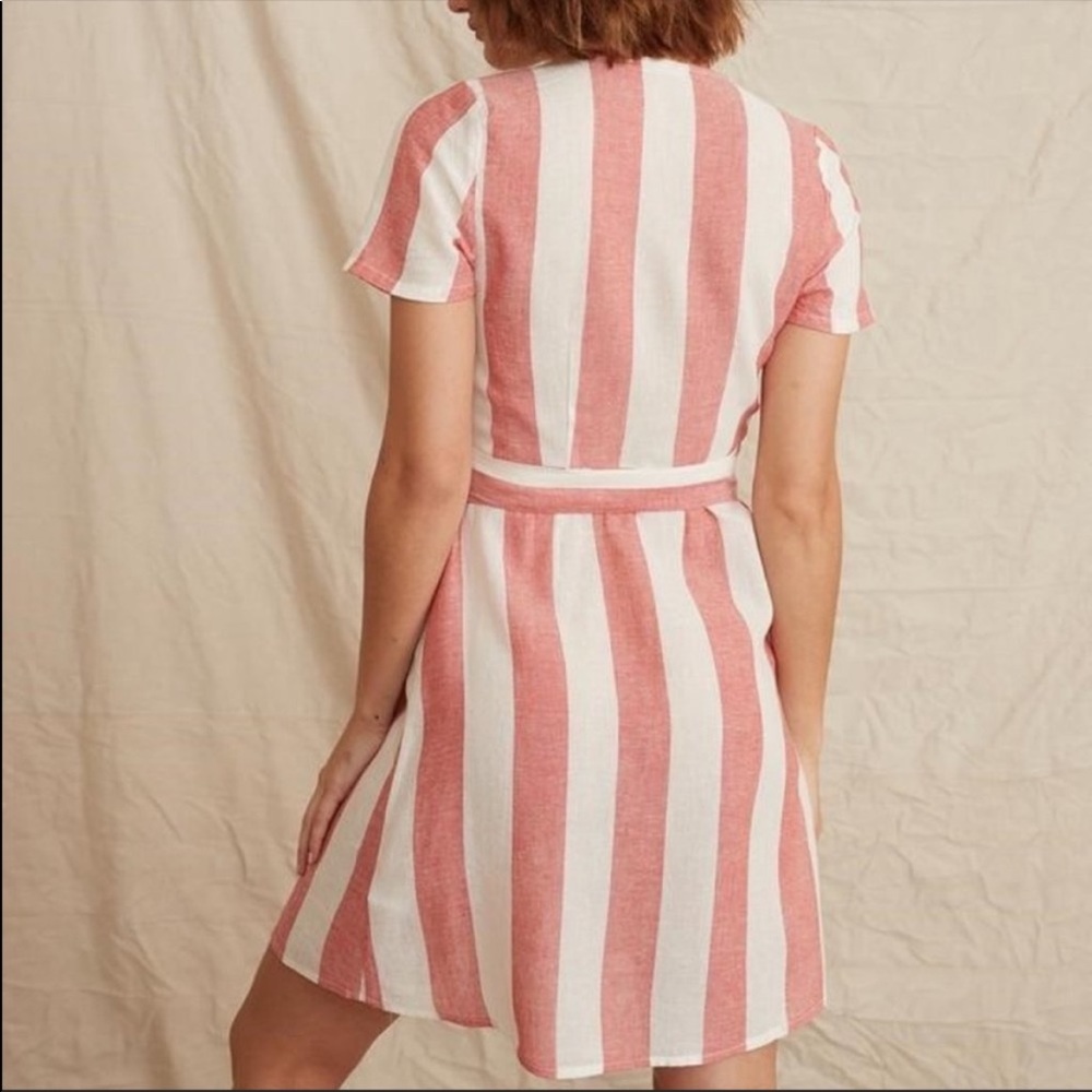 MARINE LAYER NWOT Frances Red & White Striped Linen Tencel True Wrap Dress - Picture 5 of 9
